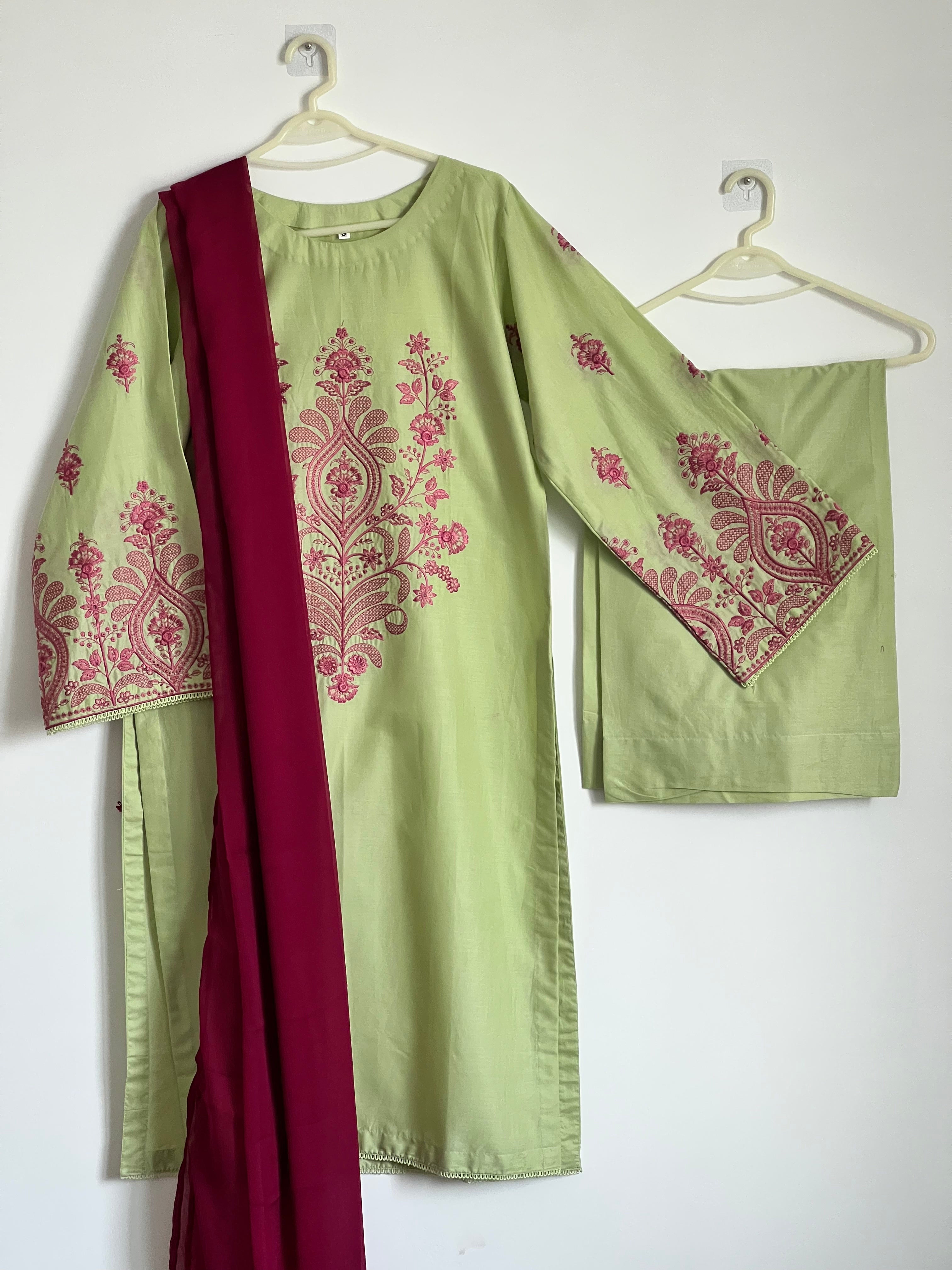 Green Embroided 3PC
