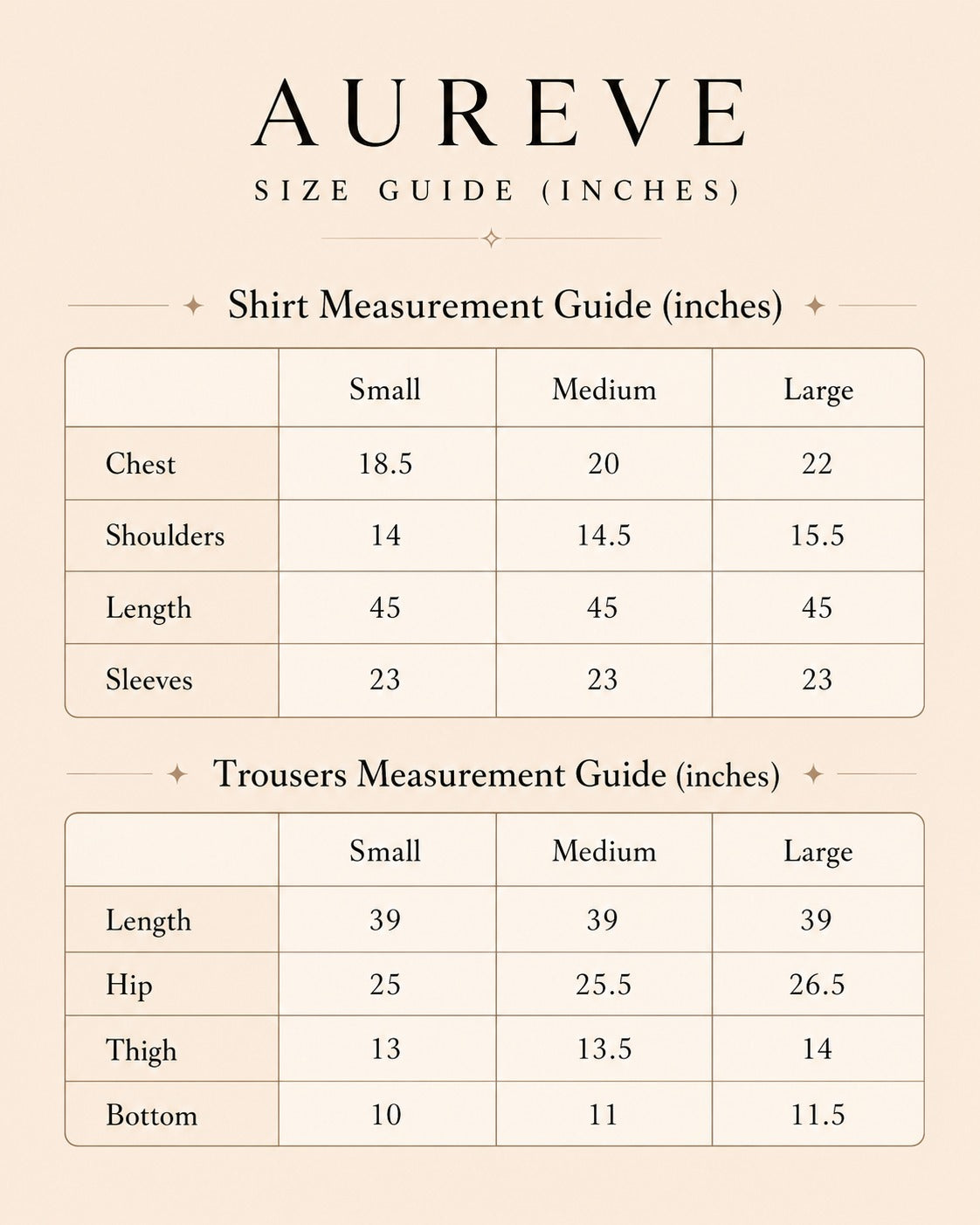 size chart zafira